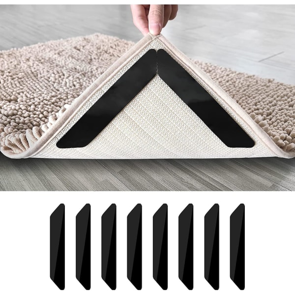 8 st mattejp, återanvändbar tvättbar mattejp, dubbelsidig halkfri mattkuddar kompatibla trägolv, mattstoppare kompatibla mattor, svarta