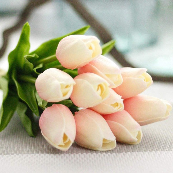 30-pakning Faux Tulip Flowers Ekte Tulip Bukett Latex Lys Rosa