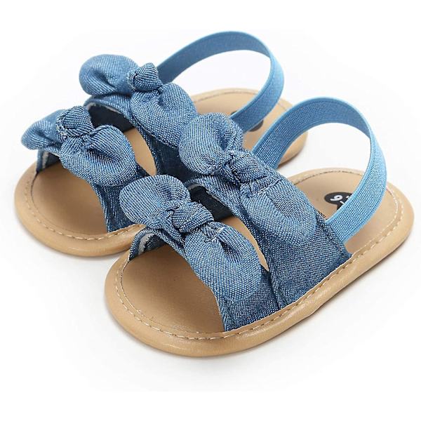 Spädbarn Baby Pojkar Flickor Sommar Strand Andningsbar Athleticsports Anti-halk Sandaler Mjuk Sula Nyfödd Första Walker Spjälskor d-bow-denim 0-6 months infant