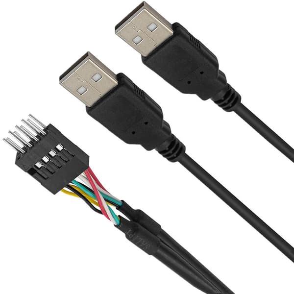 Hovedkort 9pin drejer til dobbelt Usb2.0 han-forlængerledning 50cm/20 tommer