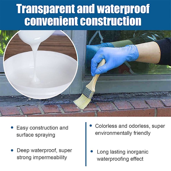 3x Transparent Vanntett Lim Bad Balkong Murfri Tak Lekkasje-sikker Lim Rask Tørking Transparent Vanntett Belegg