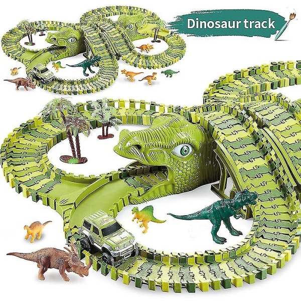 Dinosaur Race Track Sæt Rail Car Legetøj Montering Bend Flex Racing Track Led Elektronisk Flash Light Billegetøj til børn