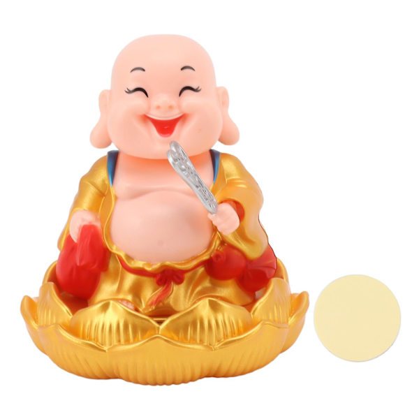 Solcells nickande Maitreya Buddha staty bilprydnad - rikedom och förmögenhet skakande huvudleksak, gyllene kläder