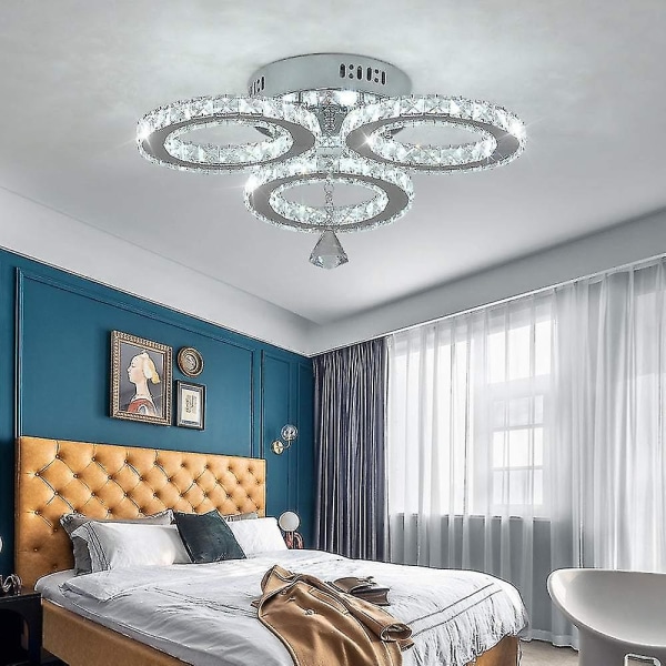 Moderne Krystal Led Loftslampe, Design Loftslampe Med 3 Krystalringe, Til Stue Soveværelse Spisestue Gang