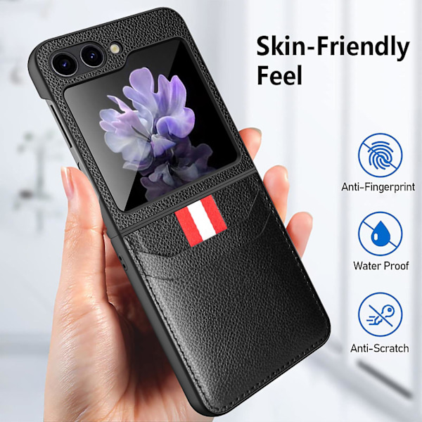 Plånboksfodral Kompatibel Med Samsung Galaxy Z Flip 5, Halkfri Matt PU Läder Skyddande Skal Med Kortfack