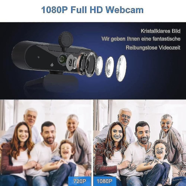 Webkamera med mikrofon, full hd 1080p, pc-webkamera for videoer, møter