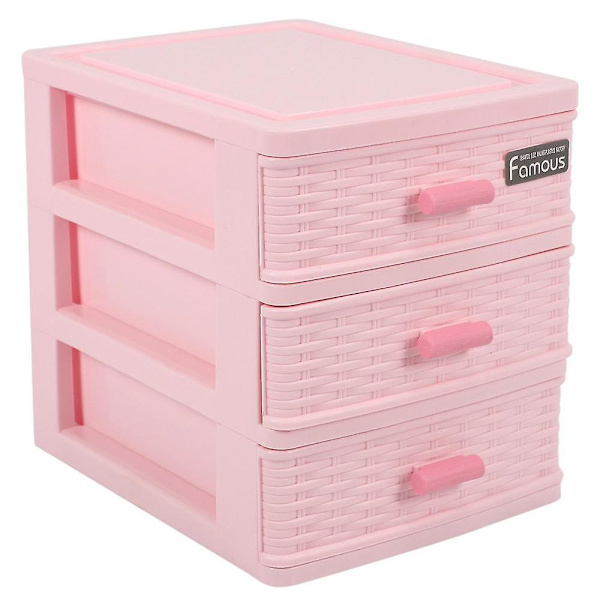 Plastskuff designet smykkeskrin med 3 rom, rosa