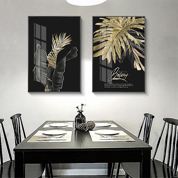 Väggdekor vardagsrum sovrum modern väggkonst present bild guld svart blomma växt ramfri 40*60cm
