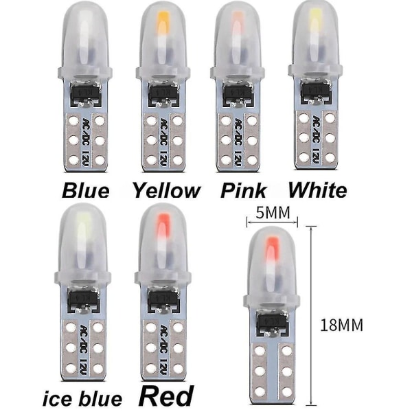 10x T5 LED-pære W3w W1.2w Led Canbus bilinteriørlys Dashboard Varmeindikator Kile Auto Instrument Lampe Gul Rød Blå