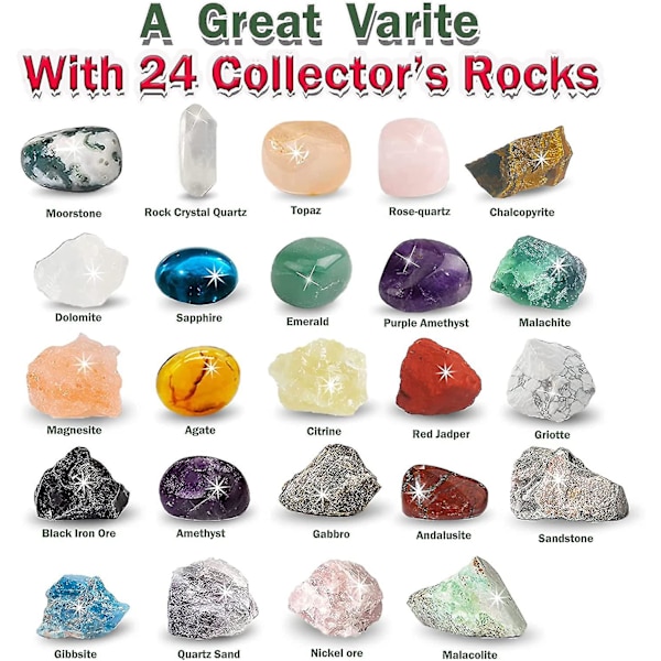 Rock Julekalender 2022, Julekalender med Nedtælling - 24 Dage med Malm, Mineraler, Ædelstene & Krystaller, Julekalender med 24 Ædelstene at Åbne Hver Dag For