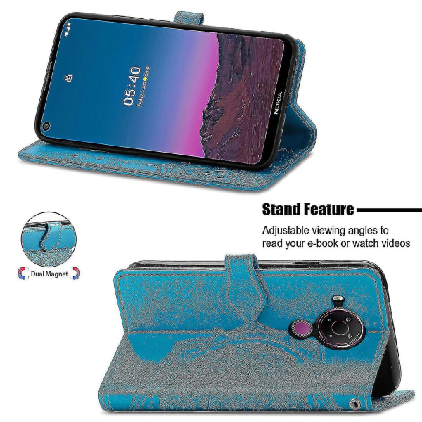 Nokia 5.4 Case Nahkainen Lompakon Cover Kohokuvioitu Mandala Magneettinen Flip Protection Iskunkestävä - Sininen