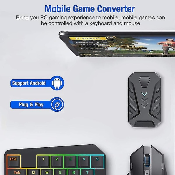 Tastatur og mus Converter Bærbar mobilspilling tastatur Mus Converter Adapter for Android Io