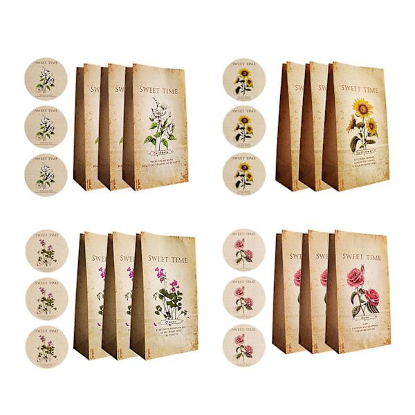Vintage Blomster Gaveposer Retro Papirpose Med Dekaler Kit Diy Emballage