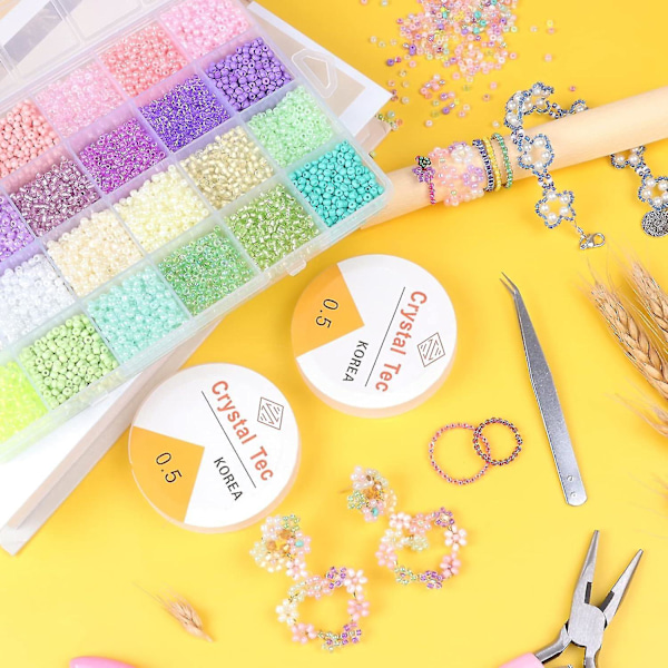 Glassperlekitt 9600 stk, DIY-perler til smykkeproduksjon, 4 mm