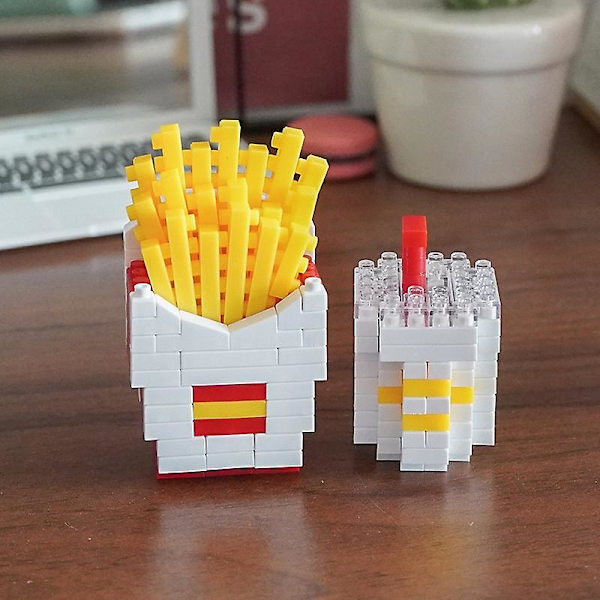 Tiny Hamburger Fries Granules patchwork Block cake , Hamburger Toy,Multicolor