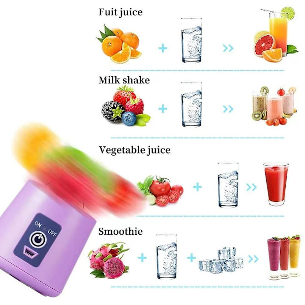 (Lilla) Bærbar Smoothie Blender, Personlig Blender med 6 3D-Blader, USB Oppladbar Juicer, for H