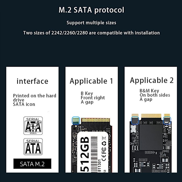 M.2 Sata 500mb/s sisäinen M.2 Ngff-ohjainkortti työpöydän tukeen