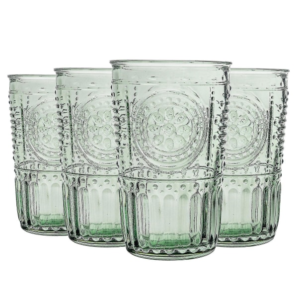 4x romantiska highballglasögon dekorerade vattenjuicecocktailglas 340 ml grön