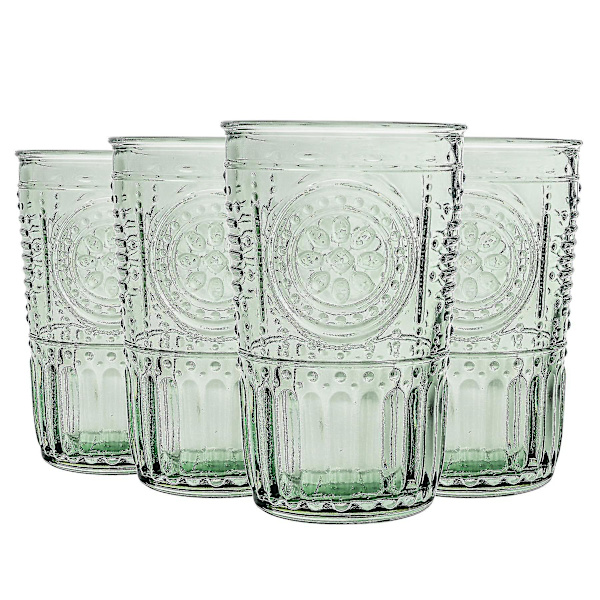 4x Romantiske Highball-glas dekoreret vand juice cocktail tumblere 340ml grøn