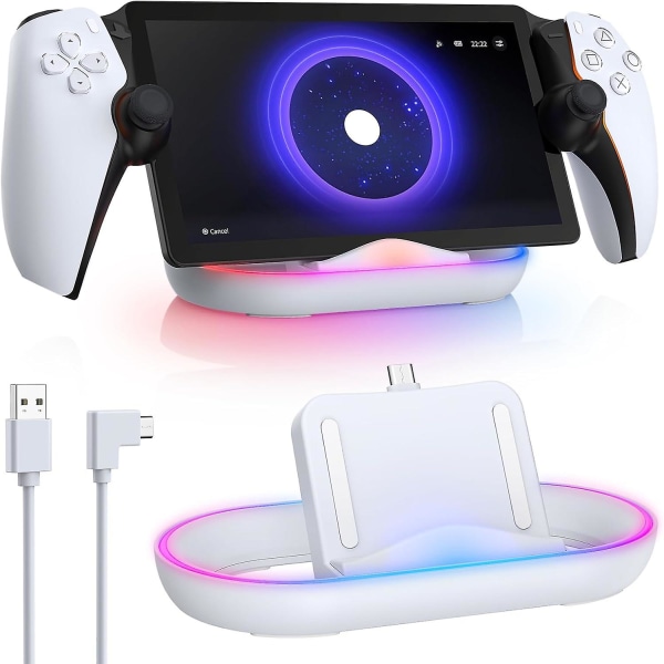 PS-portaalin latausteline, lataustelakka Playstation Portal -etäsoittimelle RGB-valolla, PS-portaalin lisävarusteille