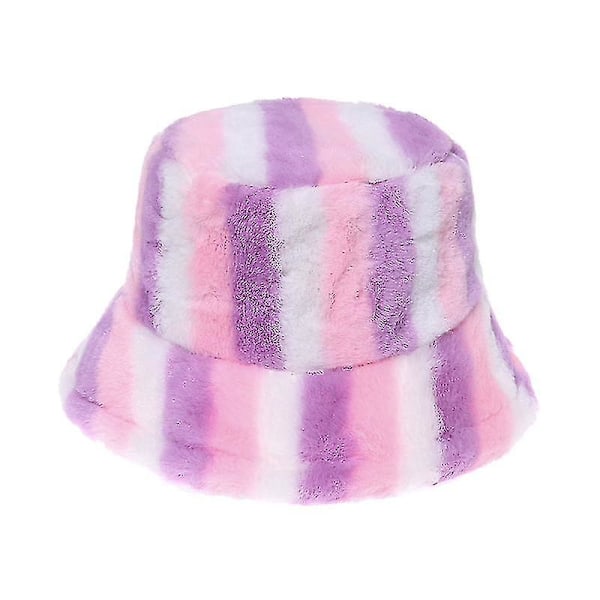 Vinter Fluffy Bucket Hat til kvinder, varme fuzzy pels Bucket hatte e