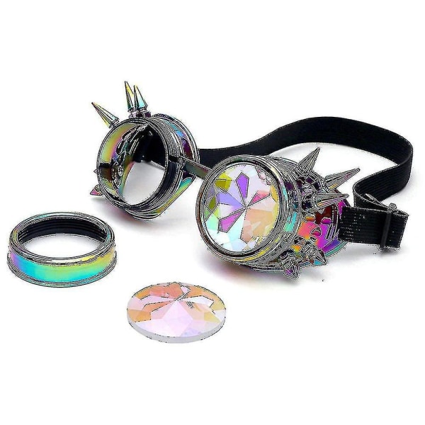 Vintage Regnbågskristall Bling Glasögon Kalejdoskop Goth Nitar Kalejdoskop Steampunk Skyddsglasögon