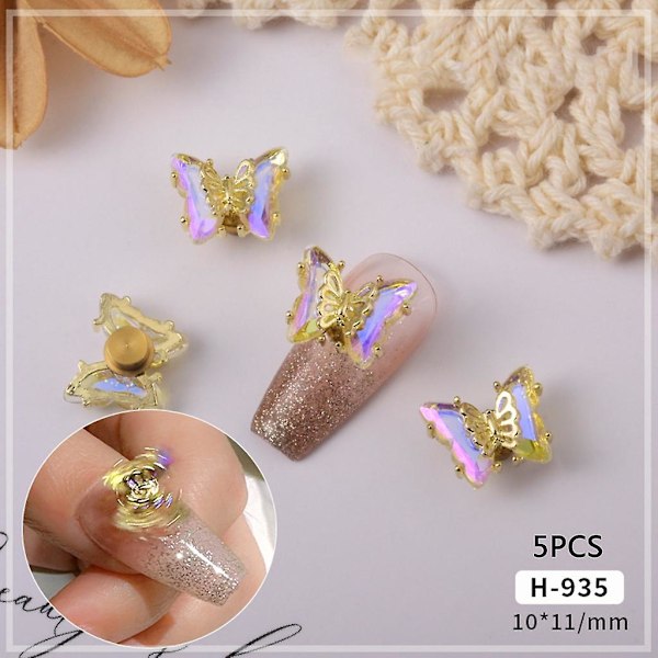 5 stk./sæt Nail Art Crystal Butterfly Smykker Tilbehør Nail Art Diamond Sequin Roterende Negledekoration Udskiftning H935