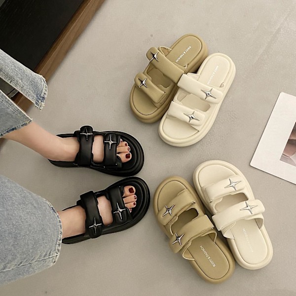 Læder Platformsandaler Og Sandaler beige 36