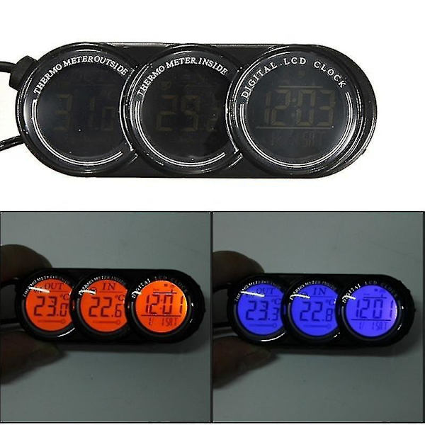 12v-24v Auto Bil Lcd Digital Inuti Utomhus Klocka Termometer Mätare