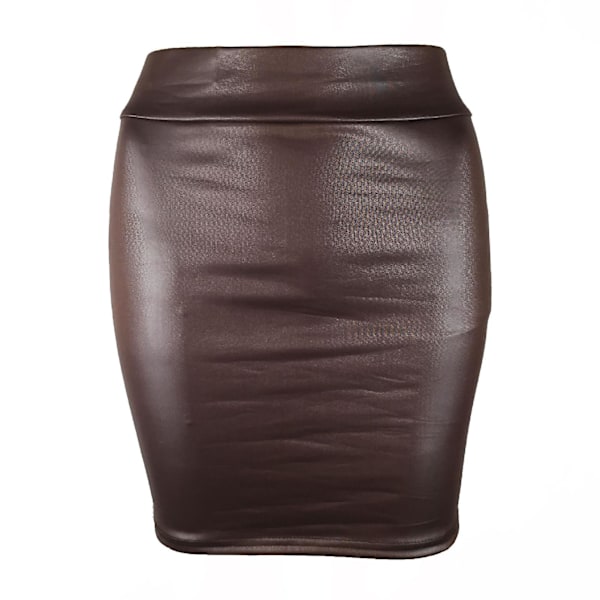 Kvinnors minikjol enfärgad hög midja smal passform stretchig matt konstläder mysig pendlare bodycon kjol streetwear coffee m