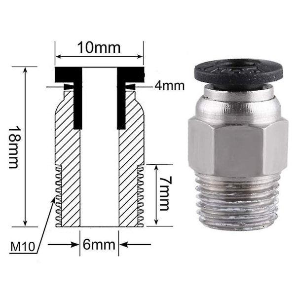 20-pakning PC4-M10 Han Straight Pneumatisk PTFE-rør Trykk-inn Hurtigkobling for E3D-V6 Langdistanse Bowden Ekstruder