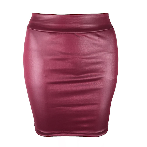 Kvinnors minikjol enfärgad hög midja smal passform stretchig matt konstläder mysig pendlare bodycon kjol streetwear wine red s