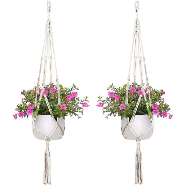 Macrame Hängande Växtkorg Inomhus Utomhus Trädgård Dekoration Hängande Planteringskorg (2-pack)