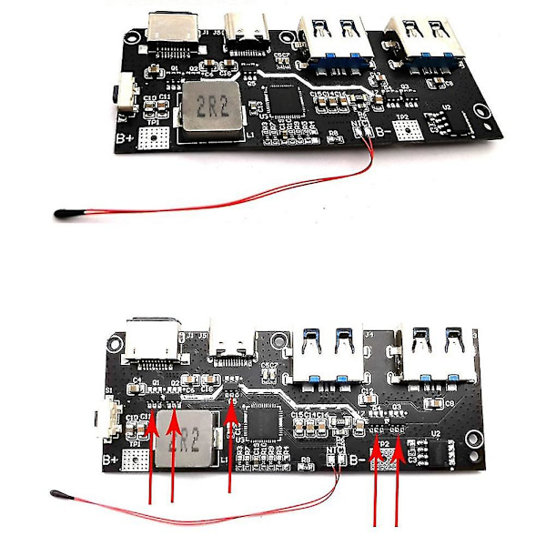 Duals Usb Type-c 5v 4.5a 22.5w Mobil Powerbank 18650 Opladermodul Qc4.0 Qc3.0 Led Med Ntc Te