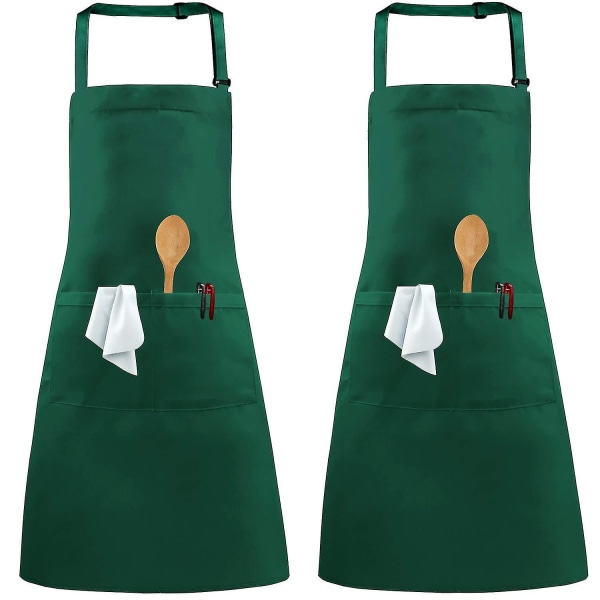 2-pack förkläden, justerbar hals kockförkläde med 2 fickor Köksmatlagningsförkläde för kvinnor män hembakning trädgårdsarbete