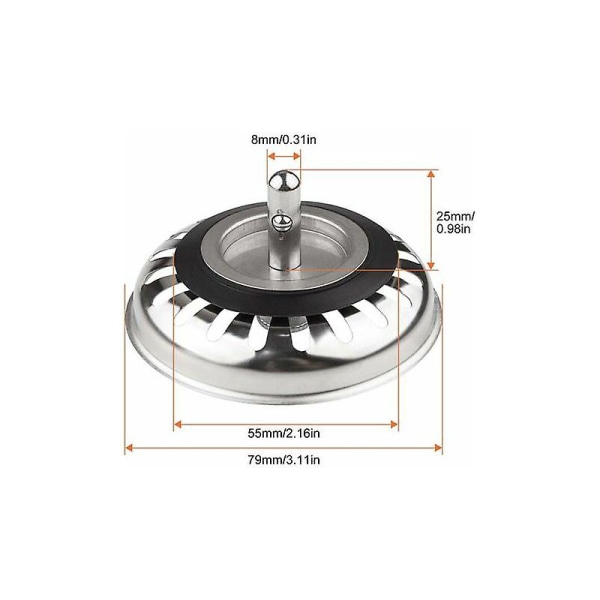 2 kpl Ruostumattomasta Teräksestä Valmistettuja Keittiöallas Tulppa, Yleinen Keittiöallas Suodatin 79.3mm, Ruostumattomasta Teräksestä Valmistettu Anti-Tukkeutumis Tulppa, Keittiölle Ja S