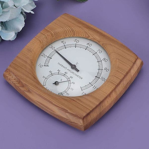 Bastutermometer, 2-i-1 inomhus termometer och hygrometer i trä med ram i massivt trä