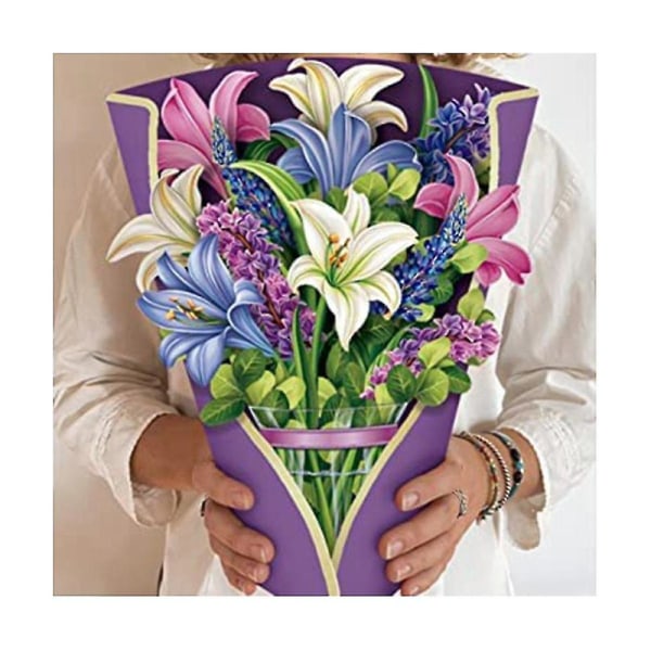 Pop-up-kort, evigt store blomsterbuket 3d pop-up lykønskningskort med notekort og konvolut