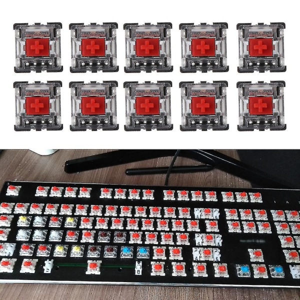 10 stk Mekanisk tastatur Mx 3 Pins Rød Switch Transparent Case