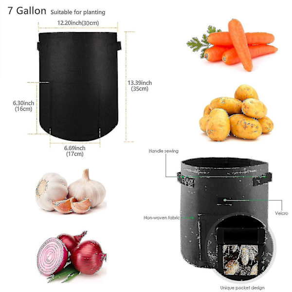 Planteposer, Haveposer, 7 Gallon Grøntsagsposer, Non Woven Vindue Kartoffelposer Med Håndtag, Genanvendelige (3 Pakke)