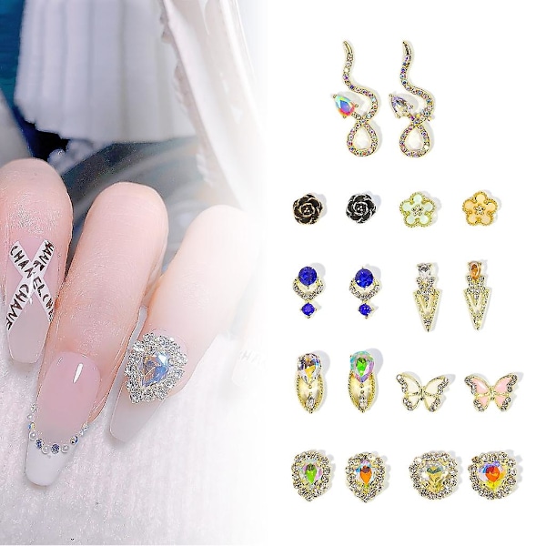 Alloy Bows Nail Art Rhinestones Kristallpärlor För Nagel Dekor Ringar Örhängen Diy Style 8