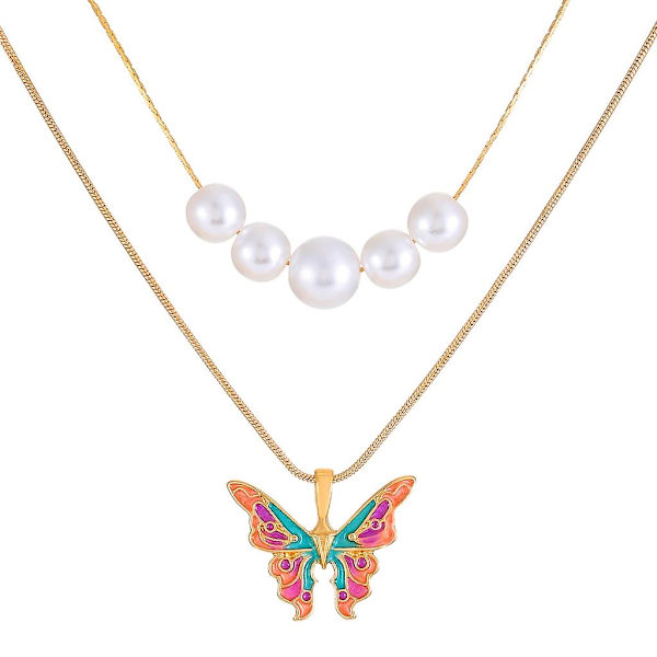 Utterfly anheng halskjede dobbelt lag perle choker statement kragebeinkjede