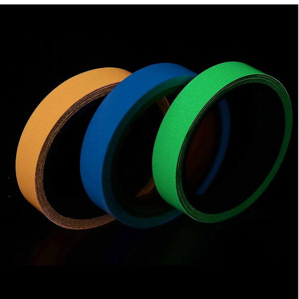 16,4 fot självlysande tejp, fluorescerande reflekterande scenvarningstejp - grön, blå, rosa (3-pack) - 0,6 tum
