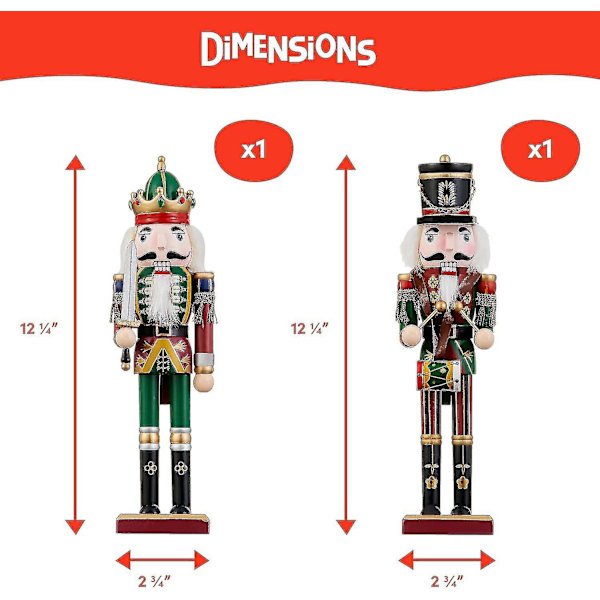 2 Store Trefigurer Jule-Nøtteknekker Soldat Med Stativ, 30cm - Tradisjonell Juledekorasjon - Sterk & Premium Kvalitet