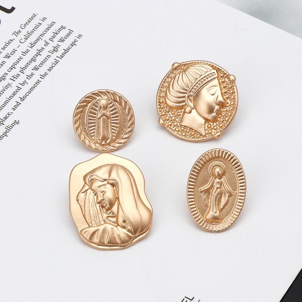 Matt gylden mønt Lady Of Guadalupe Virgin Mary Stud Øreringe Modesmykker