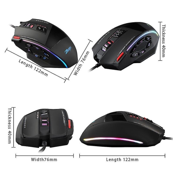 C-13 Trådbunden spelmus 13 programmeringsknappar Justerbar 10000dpi Rgb-ljusbälte 128kb Inbyggt minne Inbyggd motviktmekanism