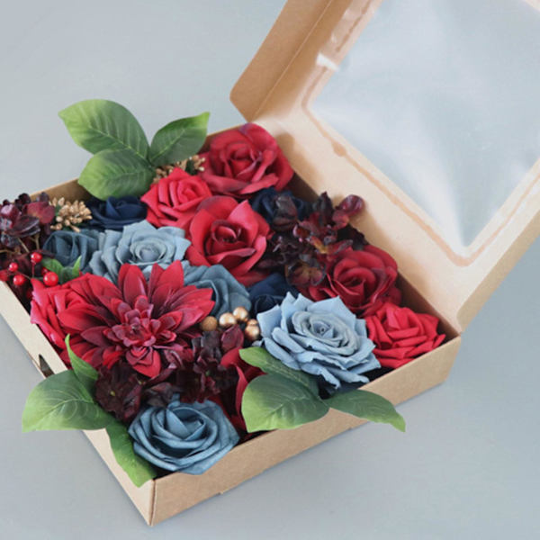 Konstgjorda blommor kombination låda set för DIY bröllopsbuketter boutonnières mittpunkter girlanger båge blomsterarrangemang