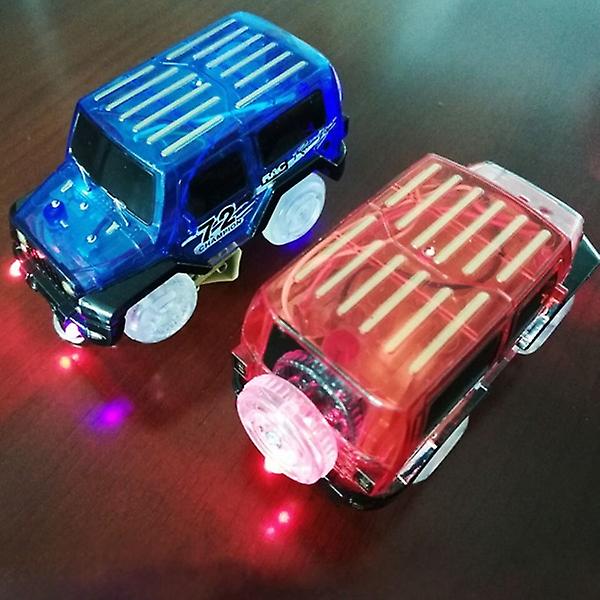 Två stycken magiska flexibla spårbilleksaker Racingböjskena med blinkande ljus DIY Roliga kreativa leksaker