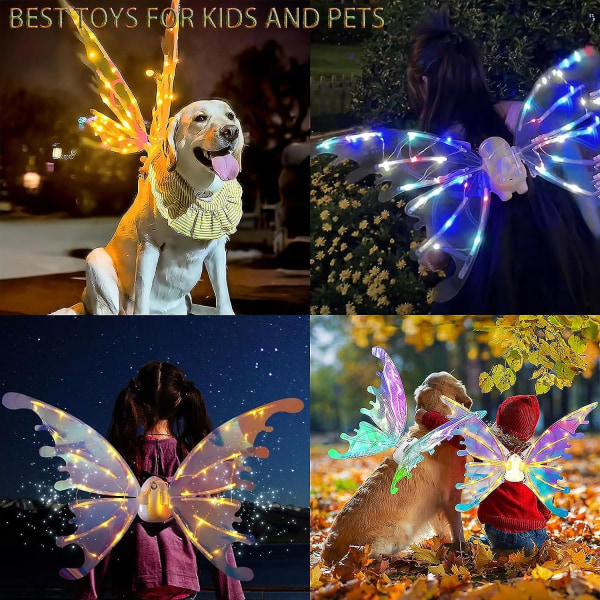 Light Up Fairy Wings Til Piger Kæledyr, Elektrisk Fairy Wings Kostume Fairy Costume med LED-lys & musik, Halloween kostume Angel Wings