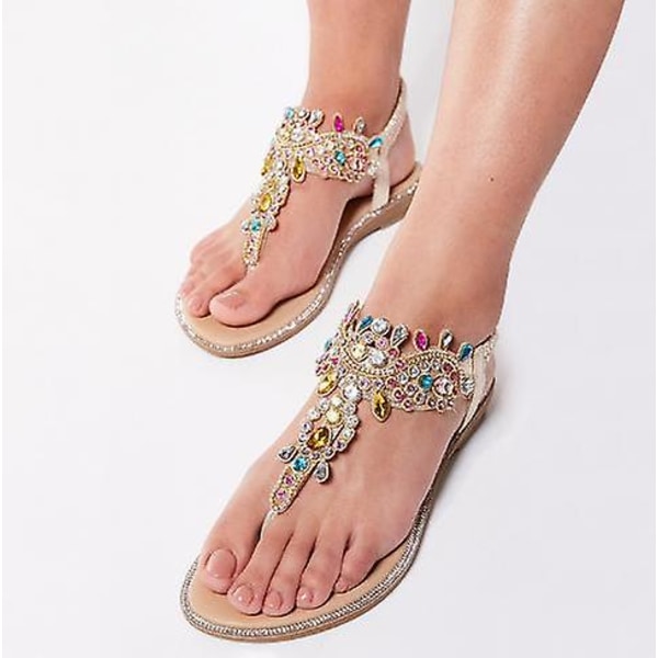 Rhinestone Sandaler, Dame Flade Sandaler, Flip Flop 38